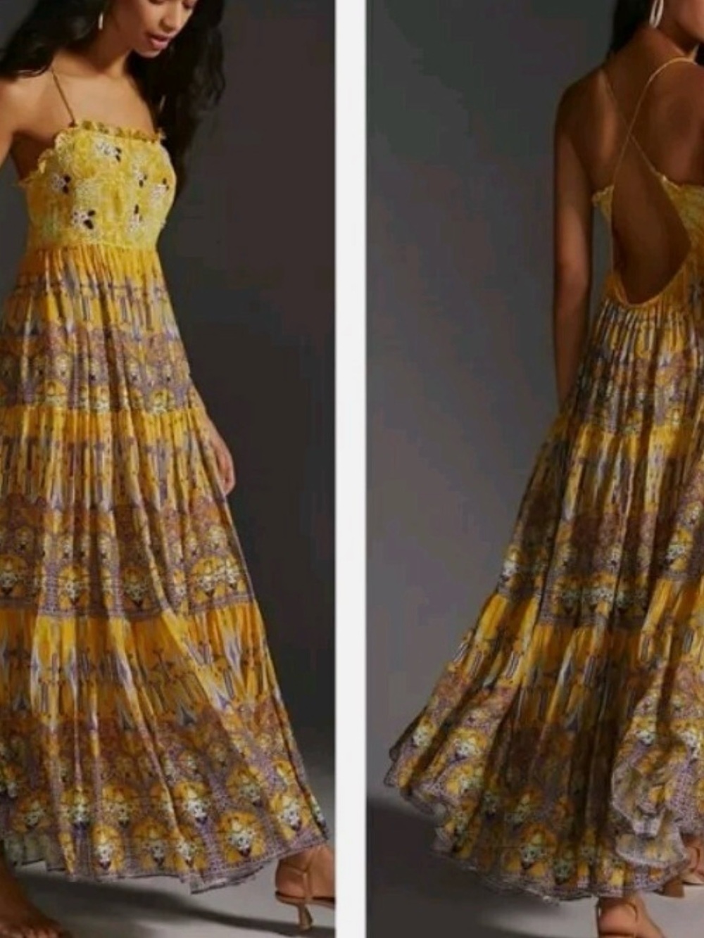 Sunshine Yellow Floral Maxi Dress with Spaghetti Straps
